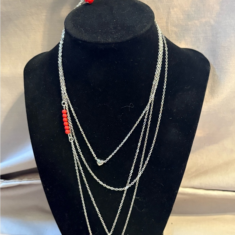 Elegant Silver and Red Layered Necklace